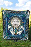 GB-NAT00648  Pattern Blue Mandala Wolf Premium Quilt