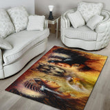 Native Women With Wolf Native American Area Rug no link