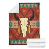 Brown Bison Skull Native American Premium Blanket - ProudThunderbird