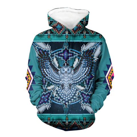 Powwow StoreHD00035 Pattern Blue Thunderbird Native 3D Hoodie