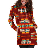 GB-NAT00402-02 Red Pattern Native Hoodie Dress