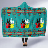 Bear Foot Pattern Turquoise Hooded Blanket
