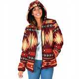 GB-NAT00510 Red Ethnic Pattern Women's Padded Hooded Jacket