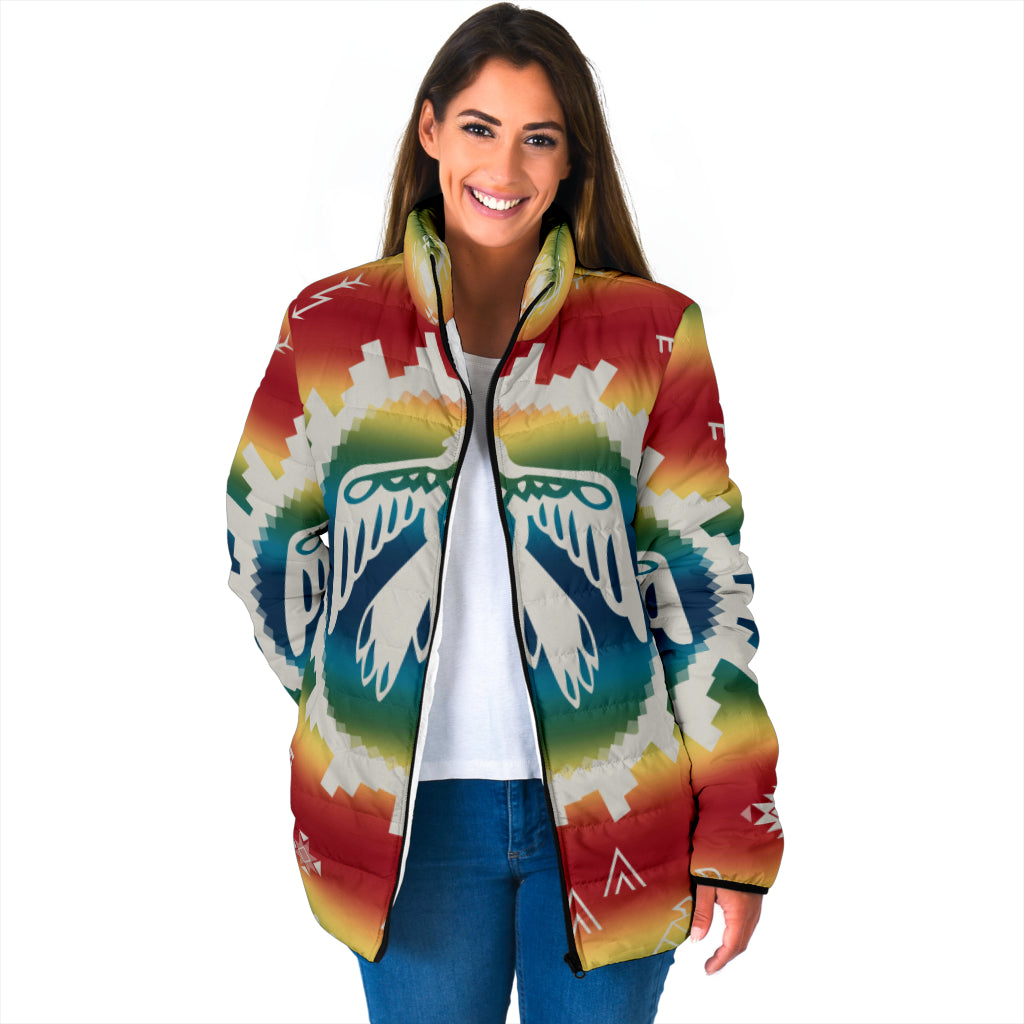 Powwow Storegb nat00077 thunderbird rainbow womens padded jacket