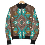 GB-NAT00538 Blue Pattern Brown Women's Bomber Jacket