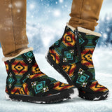 GB-NAT00321 Native American Patterns Black Red Cozy Winter Boots