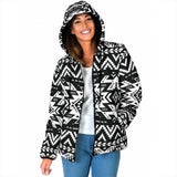 GB-NAT00441 Black Pattern Native Women's Padded Hooded Jacket