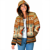 GB-NAT00559 Yellow Native Pattern Women's Padded Hooded Jacket