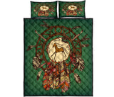 Green Horse Dreamcatcher Native American Quilt Bed Set - Powwow Store