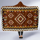 GB-NAT00415-02 Ethnic Geometric Brown Pattern Hooded Blanket