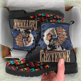 GB-NAT00046-02 Chief Black Native Tribes Pattern Native American Leather Boot