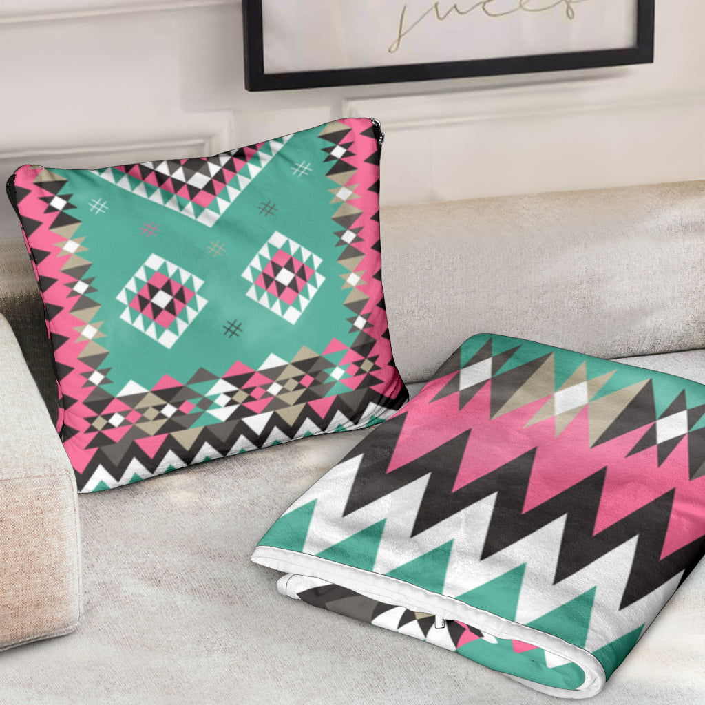 GB-NAT00415-03 Ethnic Geometric Pink Pillow Blanket