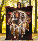 Powwow Store gb nat00393 chief animals red galaxy blanket