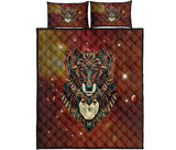 Brown Galaxy Wolf Native American Quilt Bed Set