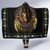 GB-NAT00020-03 Wolf Dreamcatcher Native American Hooded Blanket
