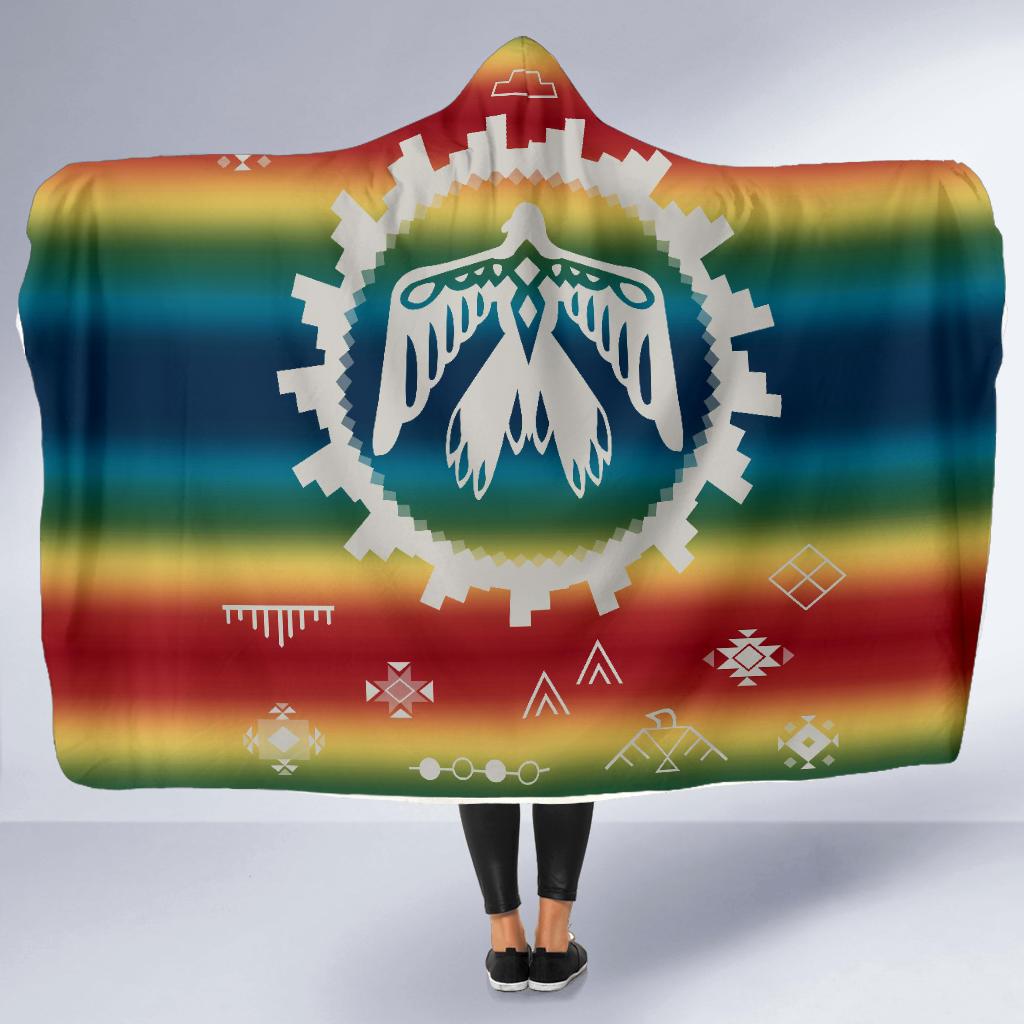 Native American Thunderbird Pattern Hooded Blanket