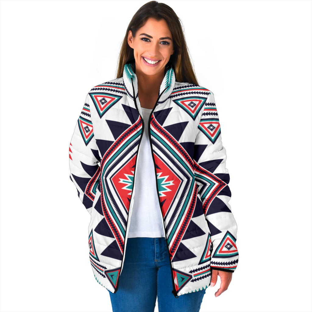 Powwow Storegb nat00146 white geometric native womens padded jacket