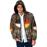 Powwow Storegray native pattern mens padded hooded jacket