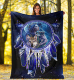 Powwow Store gb nat00358 girl wolves dream catcher blanket