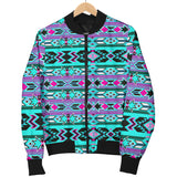 GB-NAT00645 Pattern Blue Stripe Native  Women's Bomber Jacket