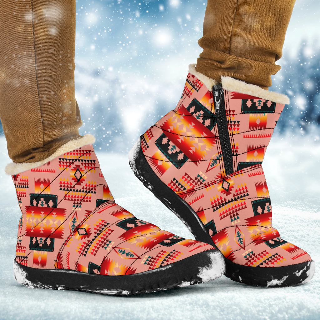 GB-NAT00046-16 Tan Tribes Pattern Native American Cozy Winter Boots - Powwow Store