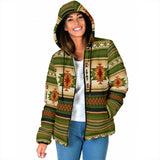 GB-NAT00559-03 Green Native Women's Padded Hooded Jacket