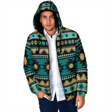 GB-NAT00509 Green Ethnic Aztec Pattern  Men's Padded Hooded Jacket