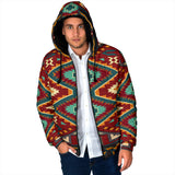 Powwow Storegb nat00061 native red yellow pattern mens padded hooded jacket