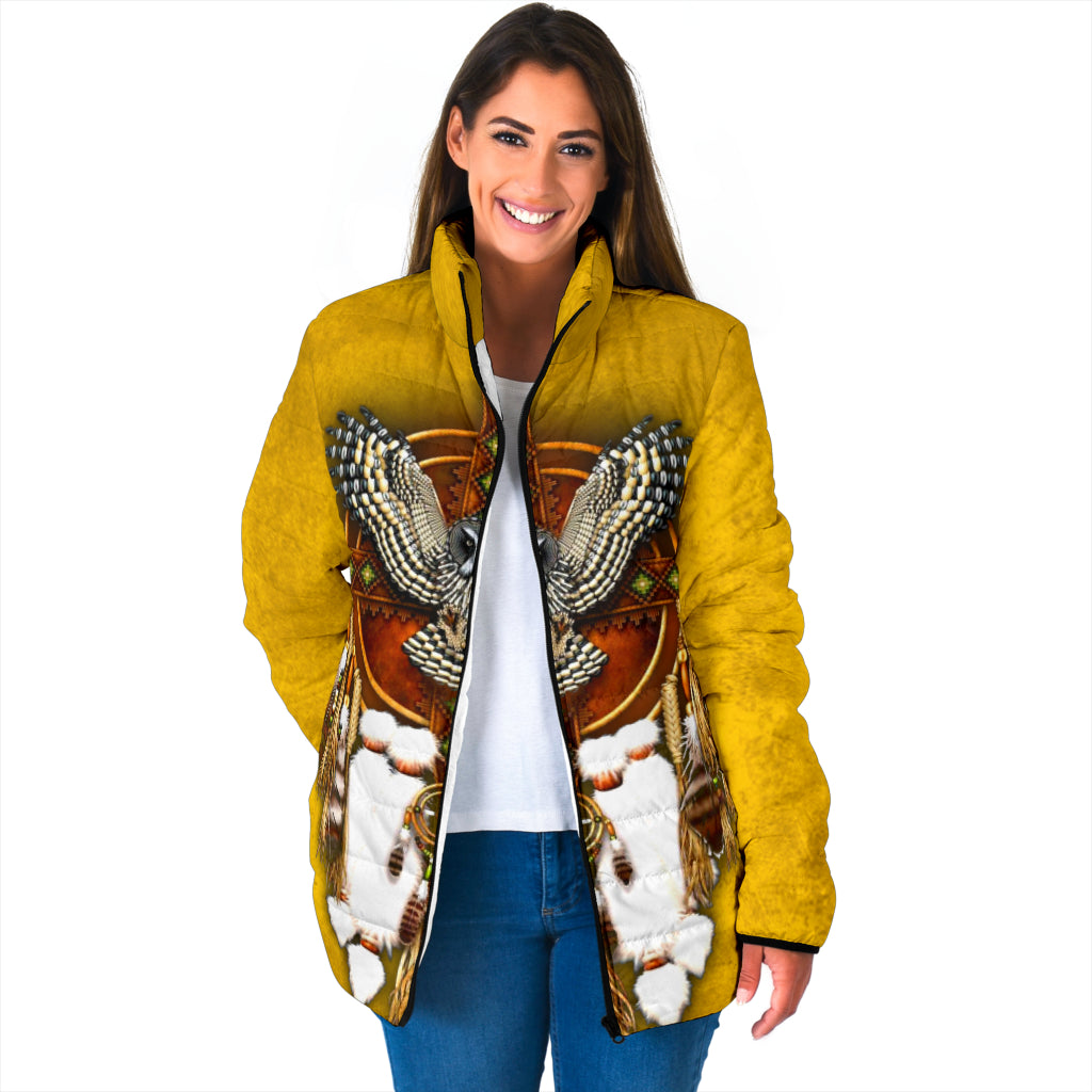 Powwow Storegb nat0007 golden owl dream catcher womens padded jacket