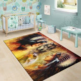 Native Women With Wolf Native American Area Rug no link