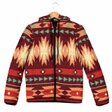 GB-NAT00510 Red Ethnic Pattern Women's Padded Hooded Jacket