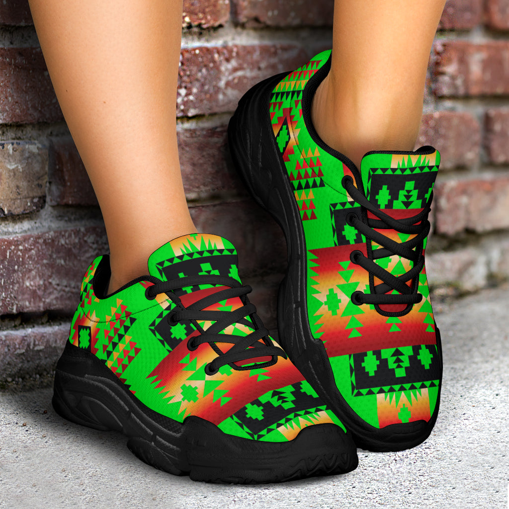 GB-NAT00302-01 Green Neon Native Tribes Native American Chunky Sneakers - Powwow Store