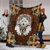 Powwow Store white wolf with headress feathers blanket