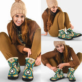 GB-NAT00517 Turquoise Geometric Pattern Cozy Winter Boots