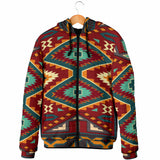 Powwow Storegb nat00061 native red yellow pattern mens padded hooded jacket