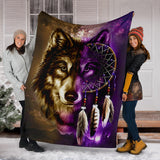 Powwow Store gb nat0005 blan01 dreamcatcher purple wolf native american blanket