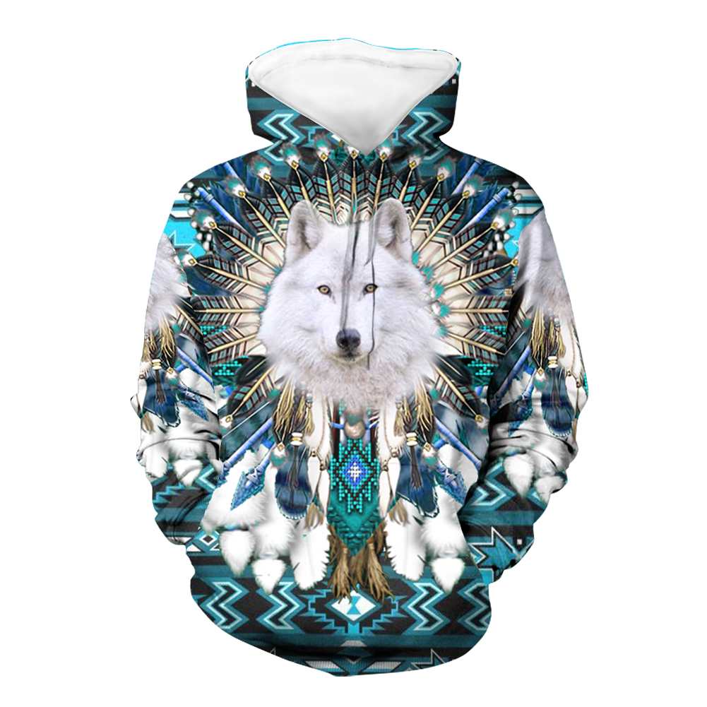 Powwow StoreHD00058  Wolf Feather Pattern Native 3D Hoodie