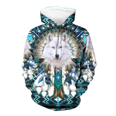 HD00058  Wolf Feather Pattern Native 3D Hoodie