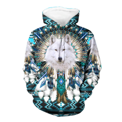 Powwow StoreHD00058  Wolf Feather Pattern Native 3D Hoodie