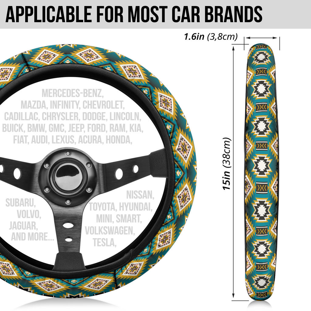 GB-NAT00114 Turquoise Native American Steering Wheel Cover
