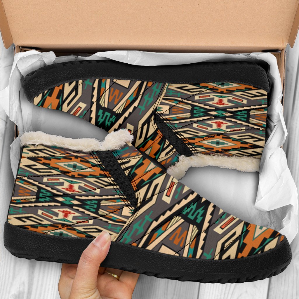 Orange Native Tribes Pattern Native American Winter Sneakers - Powwow Store