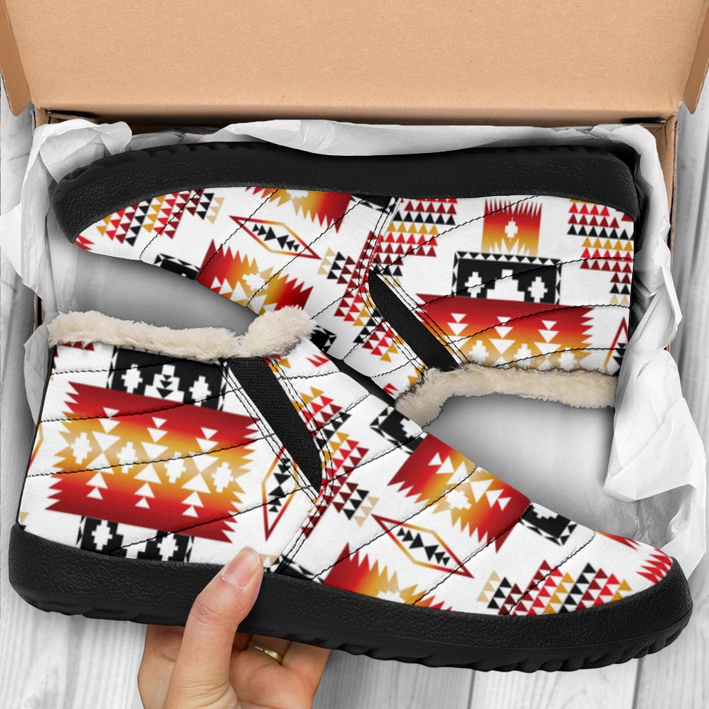 White Native Tribes Pattern Native American Winter Sneakers - Powwow Store