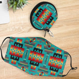 GB-NAT00046-01 Blue Native Tribes Pattern Face Mask And Travel Case