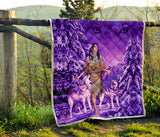 Powwow Store gb nat003515 native girl and wolf purple premium quilt