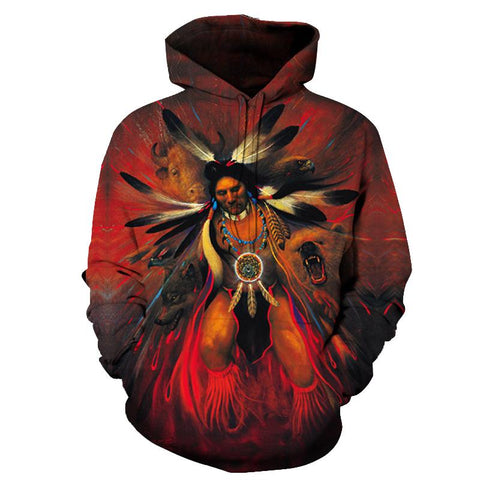 Animal & Warrior Native American All Over Hoodie