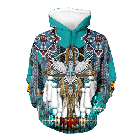 Powwow StoreHD00029  Pattern Blue Thunderbird Native 3D Hoodie