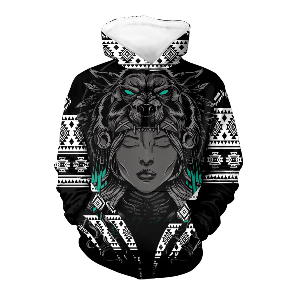 Powwow StoreHD00048 Girl Native 3D Hoodie