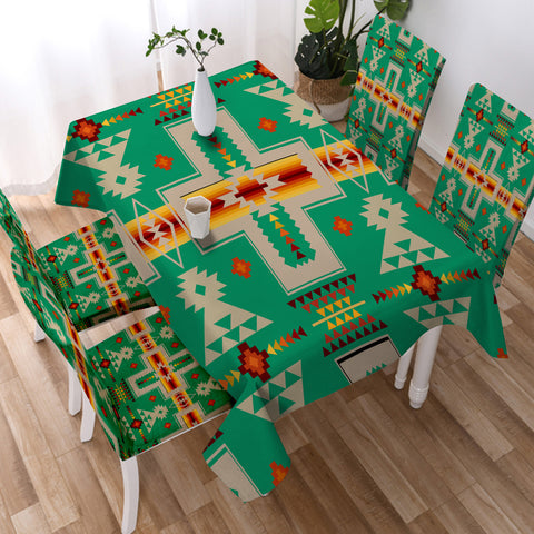 GB-NAT00062-06 Light Green Tribe Design Native American Tablecloth