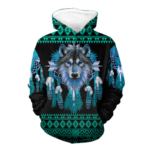 Powwow StoreHD00074 Wolf Pattern Native 3D Hoodie