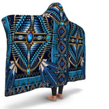 Blue Native American Mandala Pattern Green Hooded Blanket